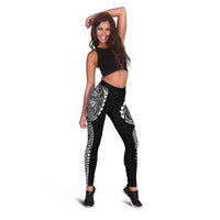 Hawaiian Traditional Tattoos Leggings Kakau Tribal Tropical Plant Motif Black Color