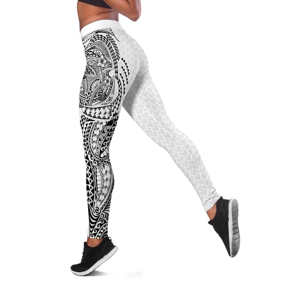 Hawaiian Traditional Tattoos Leggings Kakau Tribal Tropical Plant Motif White Color