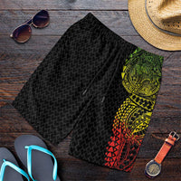 Hawaiian Traditional Tattoos Shorts for Men Kakau Tribal Tropical Plant Motif Kanaka Maoli Flag Color Inspired