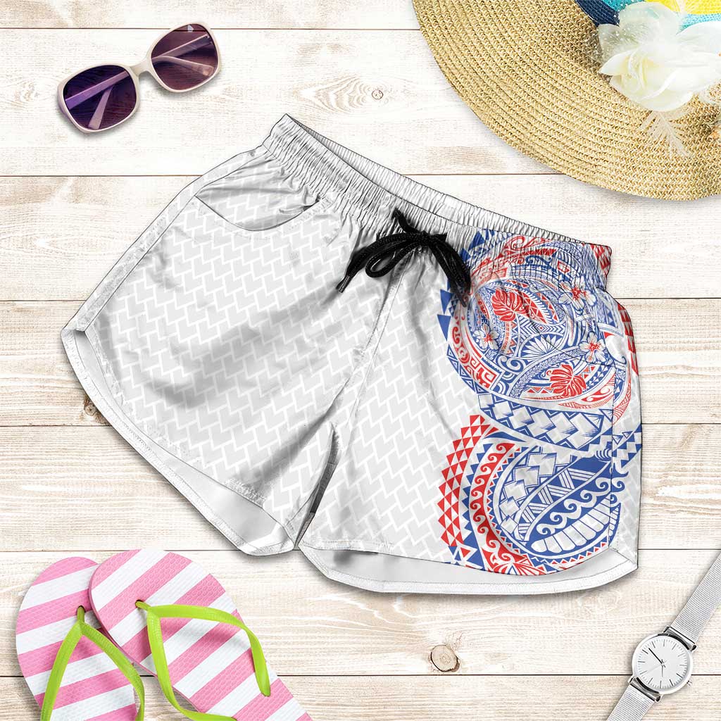 Hawaiian Traditional Tattoos Shorts for Women Kakau Tribal Tropical Plant Motif Hawaii Flag Color Inspired
