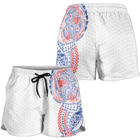 Hawaiian Traditional Tattoos Shorts for Women Kakau Tribal Tropical Plant Motif Hawaii Flag Color Inspired