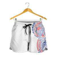 Hawaiian Traditional Tattoos Shorts for Women Kakau Tribal Tropical Plant Motif Hawaii Flag Color Inspired