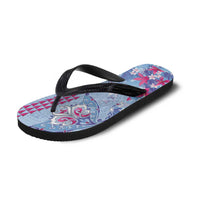 Hawaiian Tribal Manta Ray Flip Flops Kakau Tattoo and Flowers Surfing Waves Pattern Soft Color LT03 - Polynesian Pride