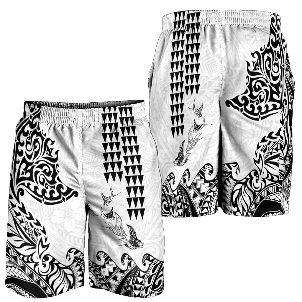 Hawaiian Tribal Manta Ray Shorts for Men Kakau Tattoo and Polynesian Art Motif Pattern LT03 - Polynesian Pride