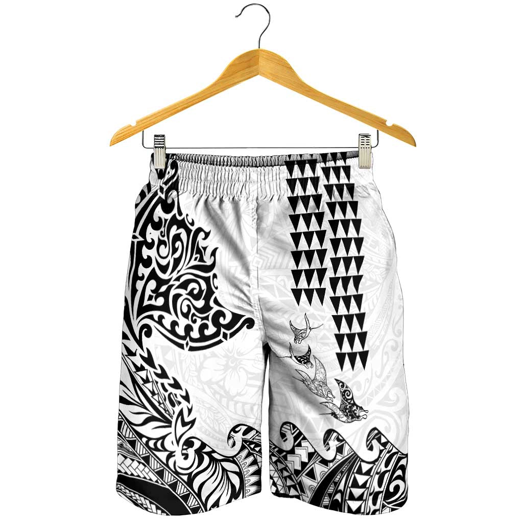 Hawaiian Tribal Manta Ray Shorts for Men Kakau Tattoo and Polynesian Art Motif Pattern LT03 - Polynesian Pride