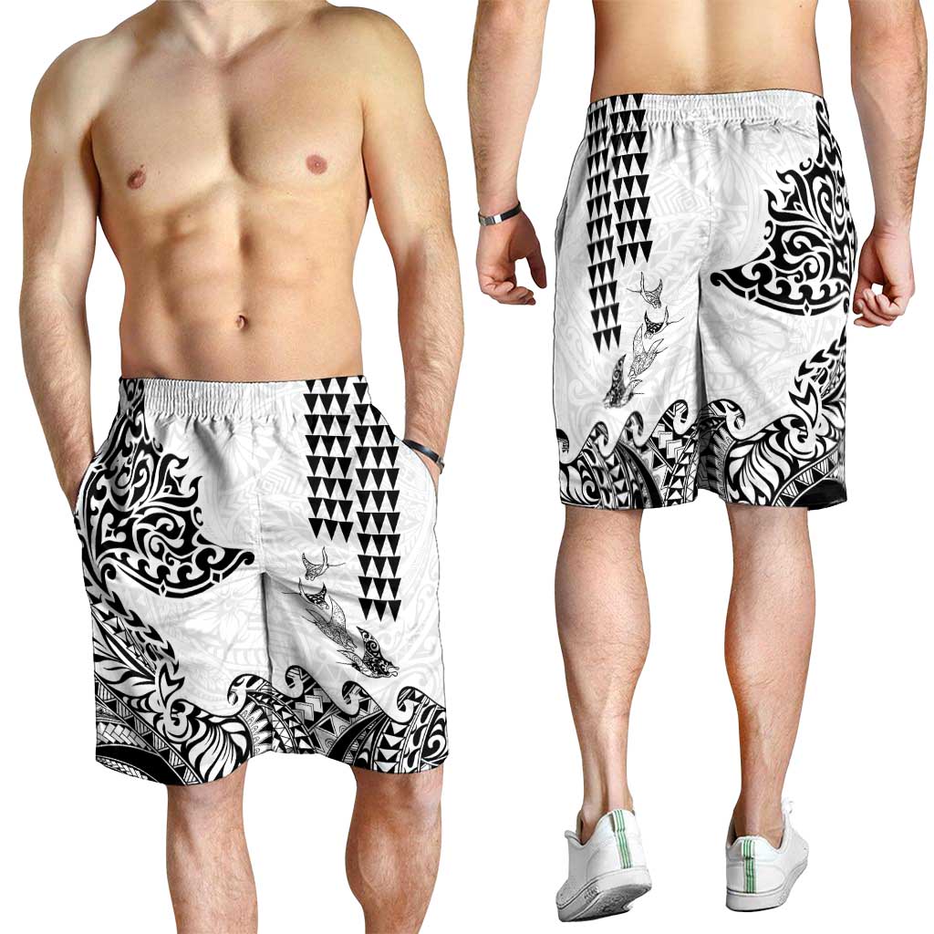 Hawaiian Tribal Manta Ray Shorts for Men Kakau Tattoo and Polynesian Art Motif Pattern LT03 - Polynesian Pride
