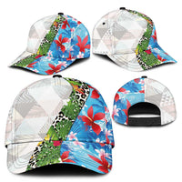 Hawaiian Tropical Flowers and Leaves Classic Cap Leopard Pattern Half White Blue Version LT03