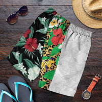Hawaiian Tropical Flowers and Leaves Shorts for Men Leopard Pattern Half White Black Version LT03 White - Polynesian Pride
