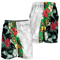 Hawaiian Tropical Flowers and Leaves Shorts for Men Leopard Pattern Half White Black Version LT03 - Polynesian Pride