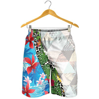 Hawaiian Tropical Flowers and Leaves Shorts for Men Leopard Pattern Half White Blue Version LT03 - Polynesian Pride