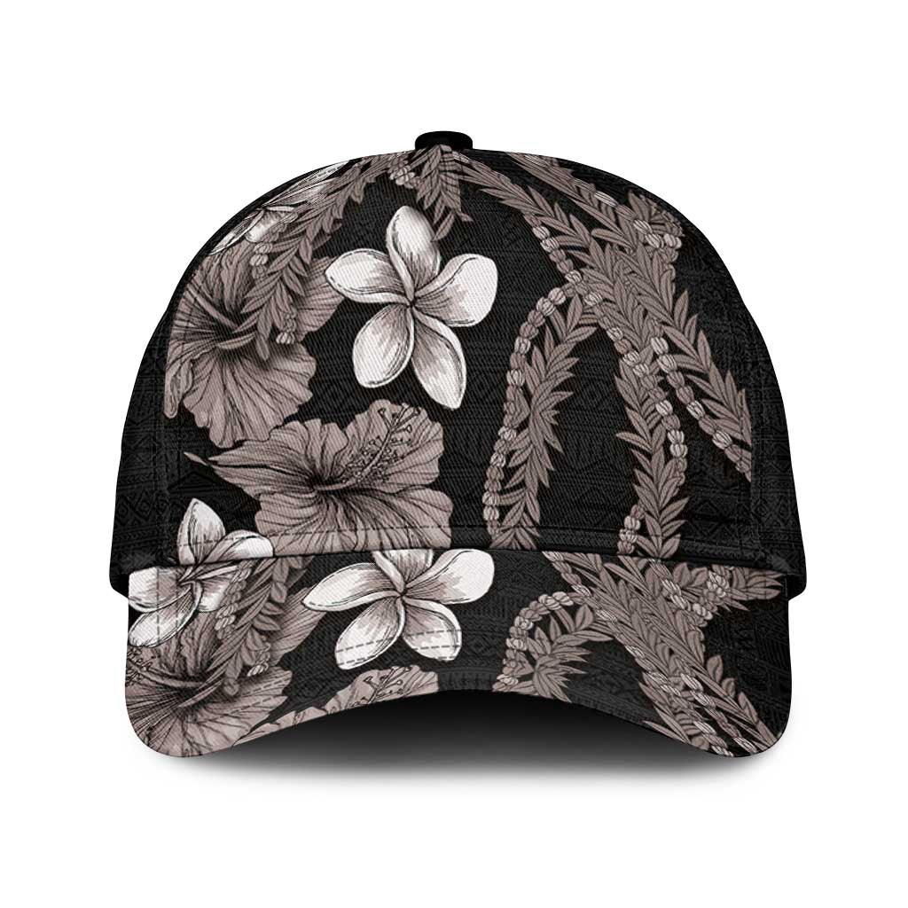 Hawaiian Tropical Flowers and Maile Pikake Classic Cap Polynesian Tribal Pattern Grayscale Mode LT03