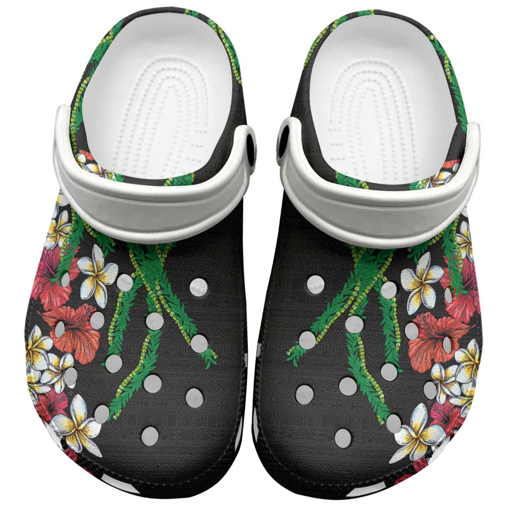 Hawaiian Tropical Flowers and Maile Pikake Clogs Shoes Polynesian Tribal Pattern Black Color LT03 Black - Polynesian Pride