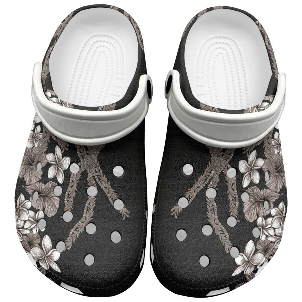 Hawaiian Tropical Flowers and Maile Pikake Clogs Shoes Polynesian Tribal Pattern Grayscale Mode LT03 Gery - Polynesian Pride