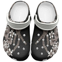 Hawaiian Tropical Flowers and Maile Pikake Clogs Shoes Polynesian Tribal Pattern Grayscale Mode LT03 Gery - Polynesian Pride