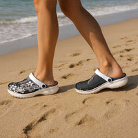 Hawaiian Tropical Flowers and Maile Pikake Clogs Shoes Polynesian Tribal Pattern Grayscale Mode LT03 - Polynesian Pride