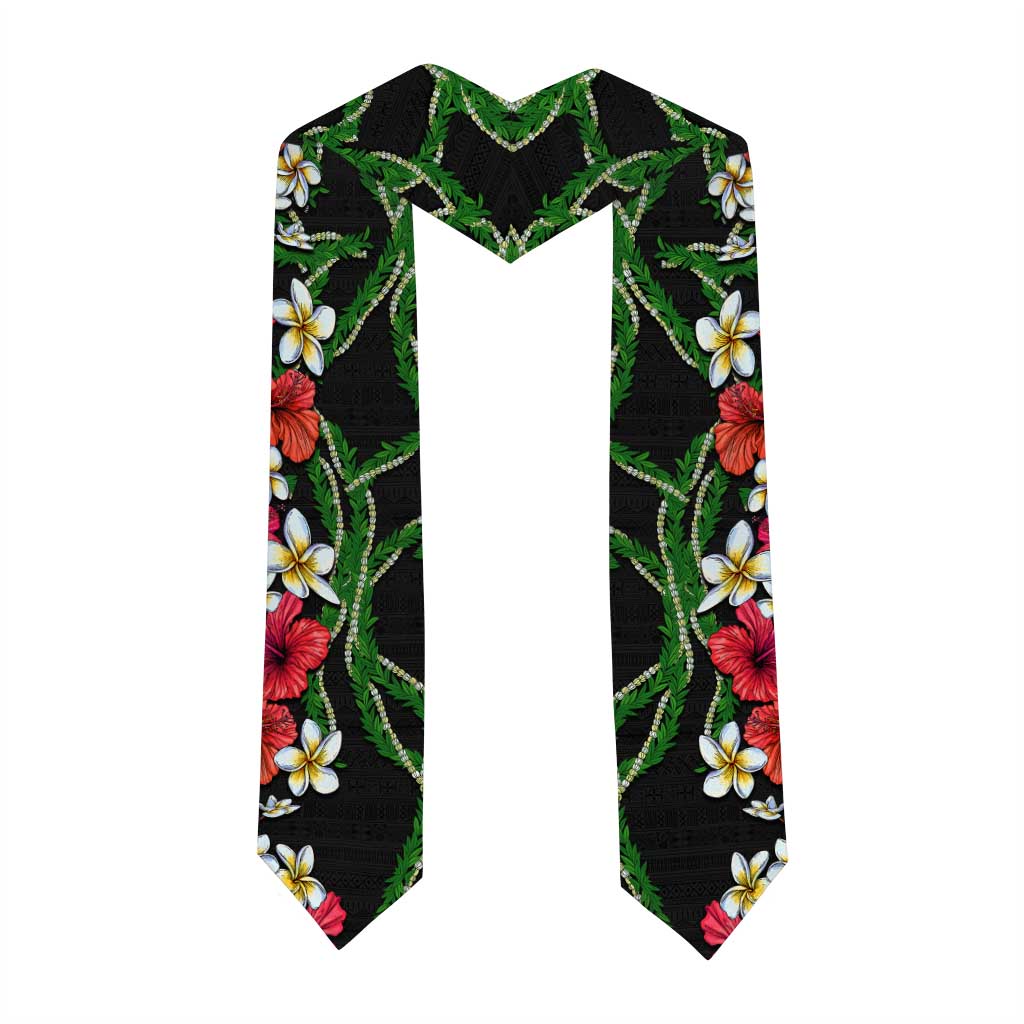 Hawaiian Tropical Flowers and Maile Pikake Graduation Stole Polynesian Tribal Pattern Black Color LT03 - Polynesian Pride