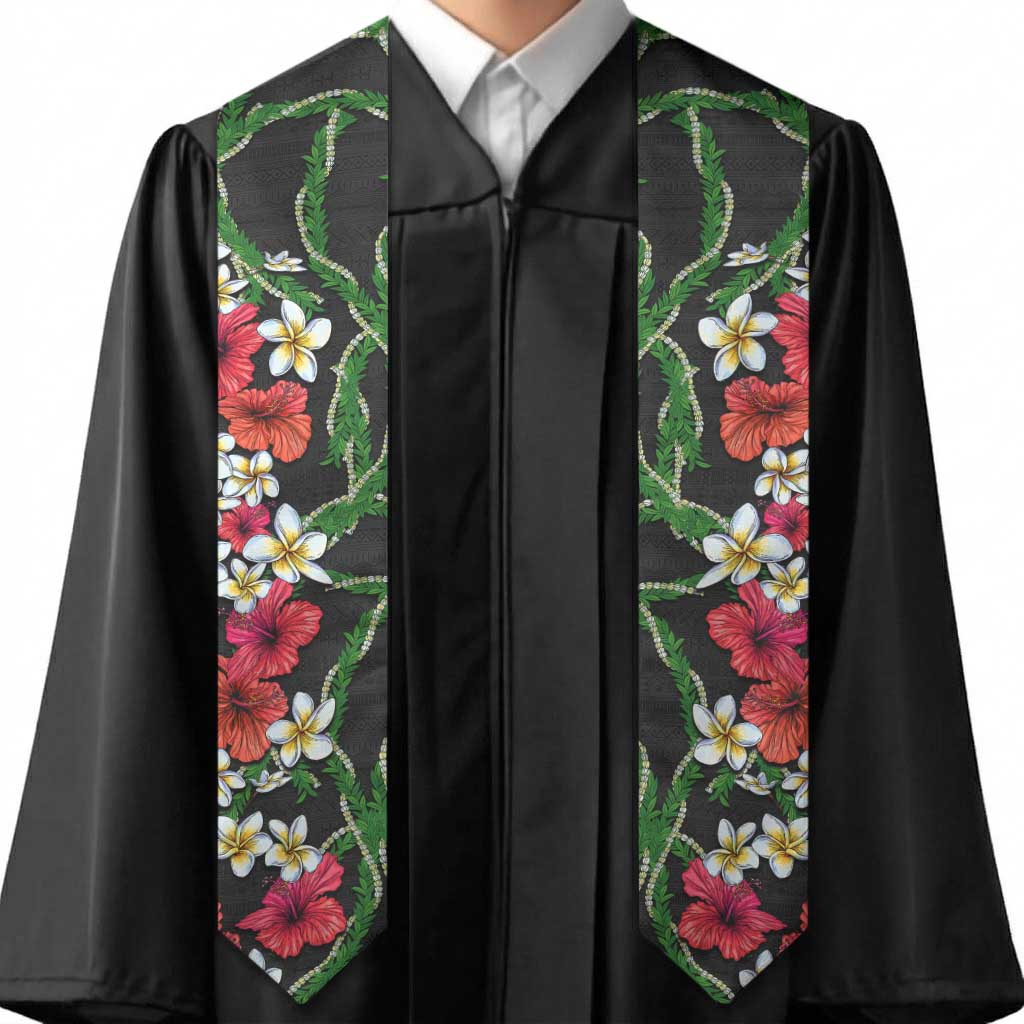 Hawaiian Tropical Flowers and Maile Pikake Graduation Stole Polynesian Tribal Pattern Black Color LT03 - Polynesian Pride