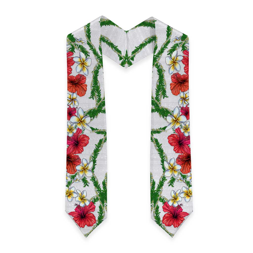 Hawaiian Tropical Flowers and Maile Pikake Graduation Stole Polynesian Tribal Pattern White Color LT03 - Polynesian Pride
