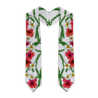 Hawaiian Tropical Flowers and Maile Pikake Graduation Stole Polynesian Tribal Pattern White Color LT03 - Polynesian Pride