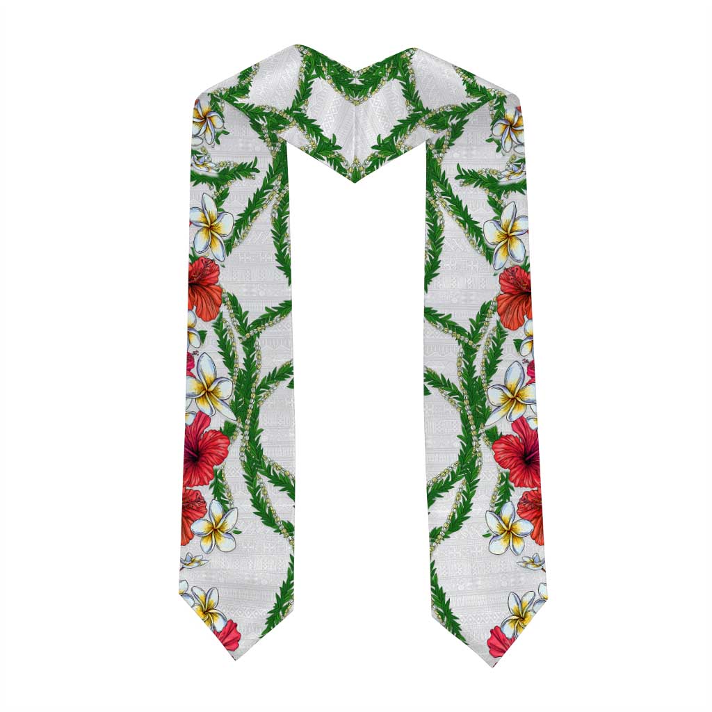 Hawaiian Tropical Flowers and Maile Pikake Graduation Stole Polynesian Tribal Pattern White Color LT03 - Polynesian Pride