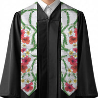 Hawaiian Tropical Flowers and Maile Pikake Graduation Stole Polynesian Tribal Pattern White Color LT03 - Polynesian Pride