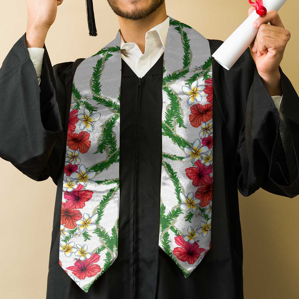 Hawaiian Tropical Flowers and Maile Pikake Graduation Stole Polynesian Tribal Pattern White Color LT03 - Polynesian Pride