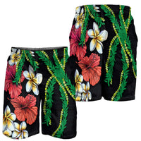 Hawaiian Tropical Flowers and Maile Pikake Shorts for Men Polynesian Tribal Pattern Black Color LT03 - Polynesian Pride