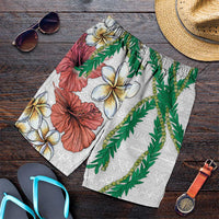 Hawaiian Tropical Flowers and Maile Pikake Shorts for Men Polynesian Tribal Pattern White Color LT03 White - Polynesian Pride