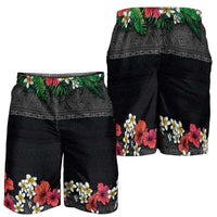 Hawaiian Tropical Flowers and Tribal Polynesian Tattoo Shorts for Men Black Color LT03 - Polynesian Pride
