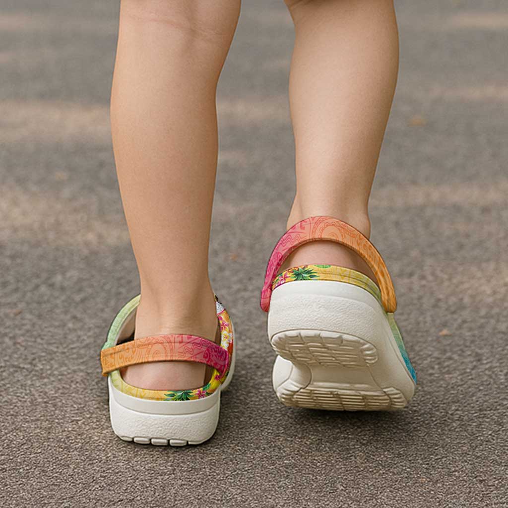 Hawaiian Tropical Fruits and Plants Clogs Shoes Kakau Pattern Summer Vibe