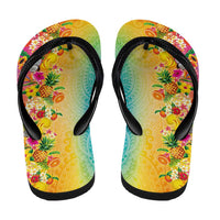 Hawaiian Tropical Fruits and Plants Flip Flops Kakau Pattern Summer Vibe