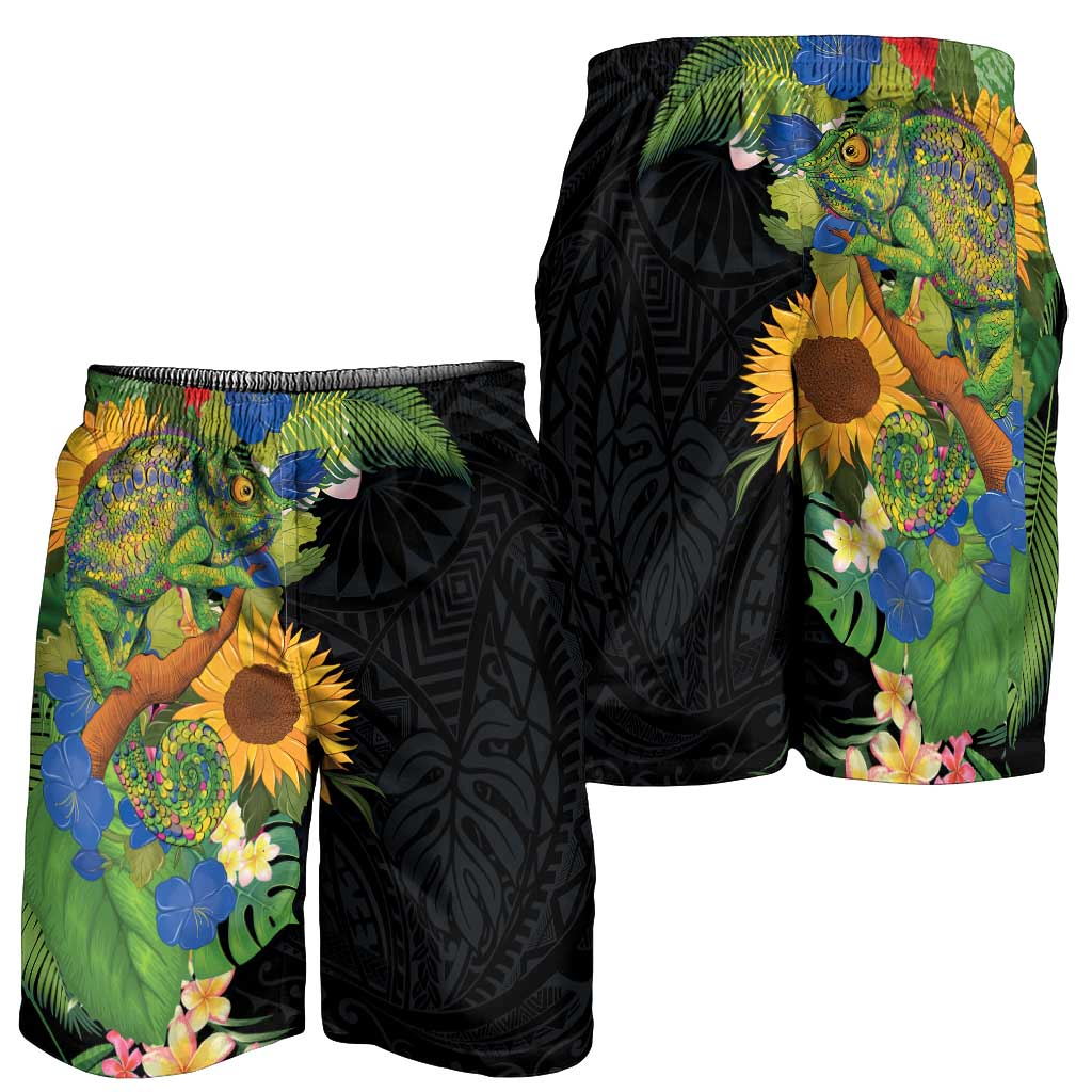 Hawaiian Tropical Plants and Chameleon Shorts for Men Polynesian Art Colorful LT03 - Polynesian Pride