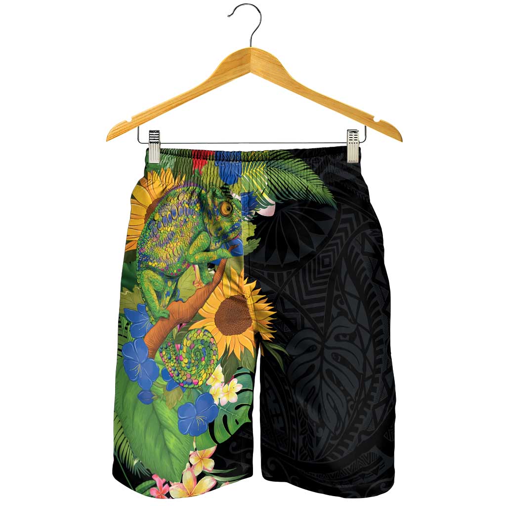 Hawaiian Tropical Plants and Chameleon Shorts for Men Polynesian Art Colorful LT03 - Polynesian Pride