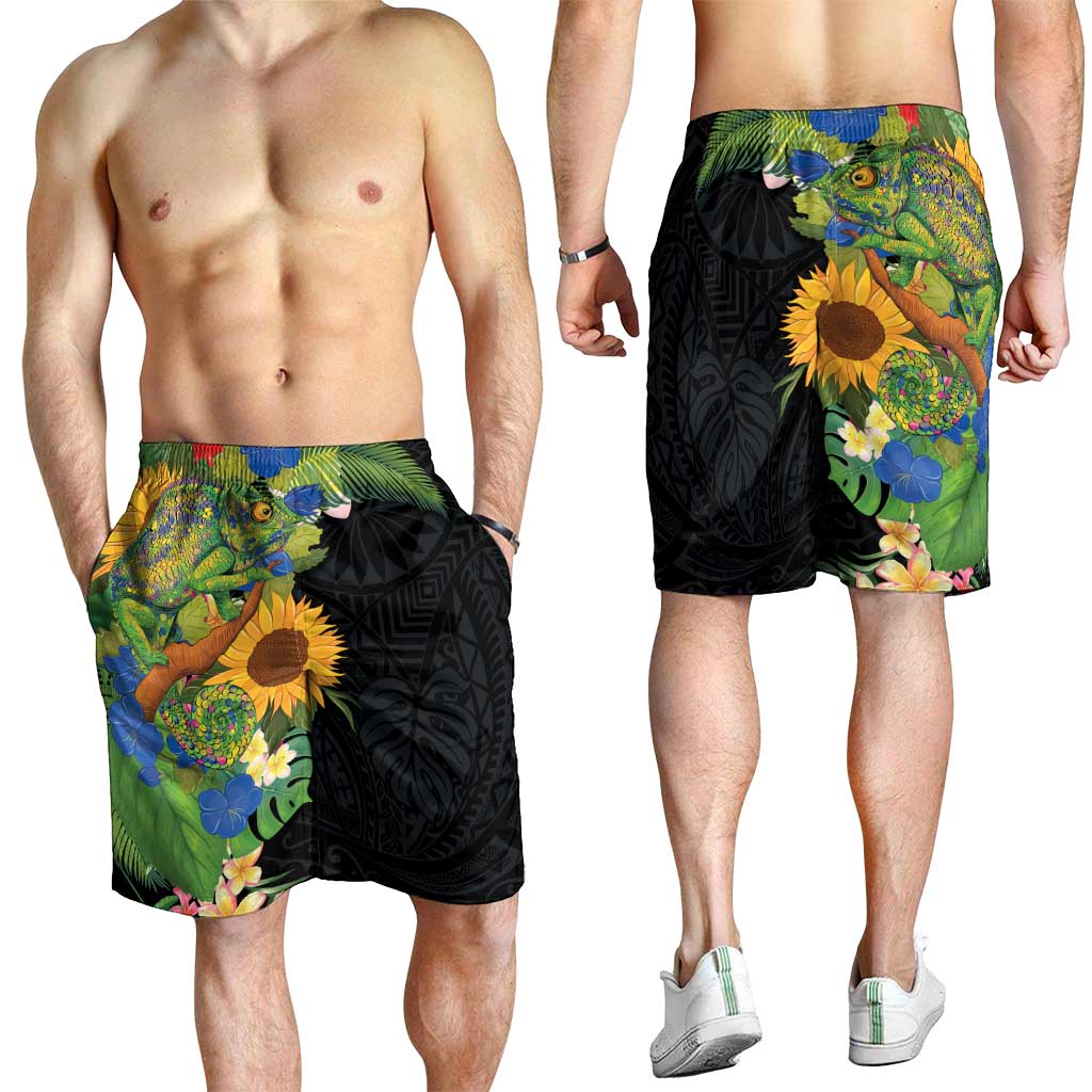 Hawaiian Tropical Plants and Chameleon Shorts for Men Polynesian Art Colorful LT03 - Polynesian Pride