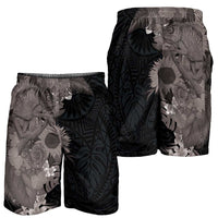 Hawaiian Tropical Plants and Chameleon Shorts for Men Polynesian Art Grayscale LT03 - Polynesian Pride