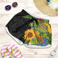 Hawaiian Tropical Plants and Chameleon Shorts for Women Polynesian Art Colorful LT03 Black - Polynesian Pride