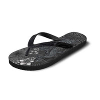 Hawaiian Tropical Plants and Tribal Whales Flip Flops Polynesian Art Tattoo Grayscale LT03 - Polynesian Pride
