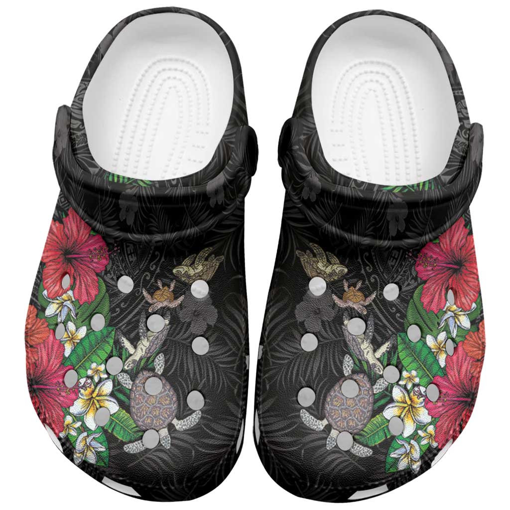 Hawaiian Tropical Plants and Turtles Clogs Shoes Polynesian Art Motifs LT03