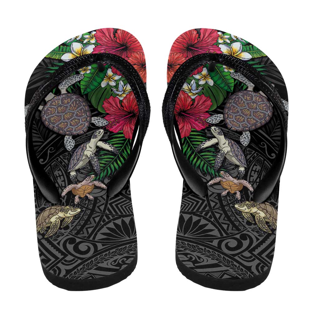 Hawaiian Tropical Plants and Turtles Flip Flops Polynesian Art Motifs LT03 - Polynesian Pride