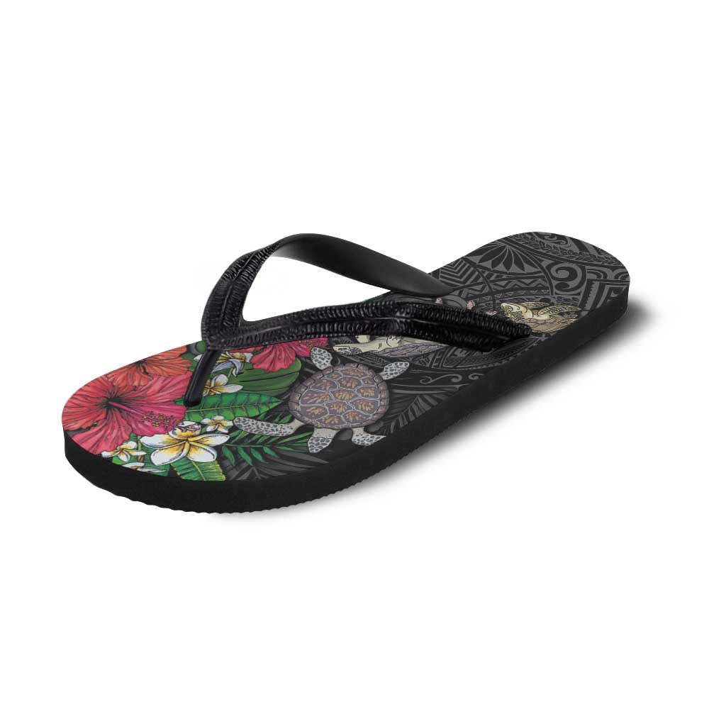 Hawaiian Tropical Plants and Turtles Flip Flops Polynesian Art Motifs LT03 - Polynesian Pride