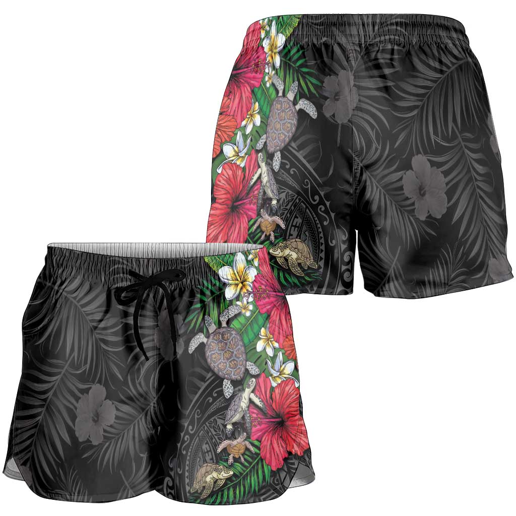 Hawaiian Tropical Plants and Turtles Shorts for Women Polynesian Art Motifs LT03 - Polynesian Pride