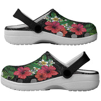 Hawaiian Tropical Plants Clogs Shoes Kakau Tattoo and Polynesian Pattern Half Black Color LT03
