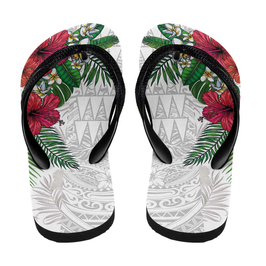 Hawaiian Tropical Plants Flip Flops Kakau Tattoo and Polynesian Pattern Half Black White LT03 - Polynesian Pride