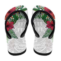 Hawaiian Tropical Plants Flip Flops Kakau Tattoo and Polynesian Pattern Half Black White LT03 - Polynesian Pride