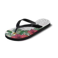 Hawaiian Tropical Plants Flip Flops Kakau Tattoo and Polynesian Pattern Half Black White LT03 - Polynesian Pride