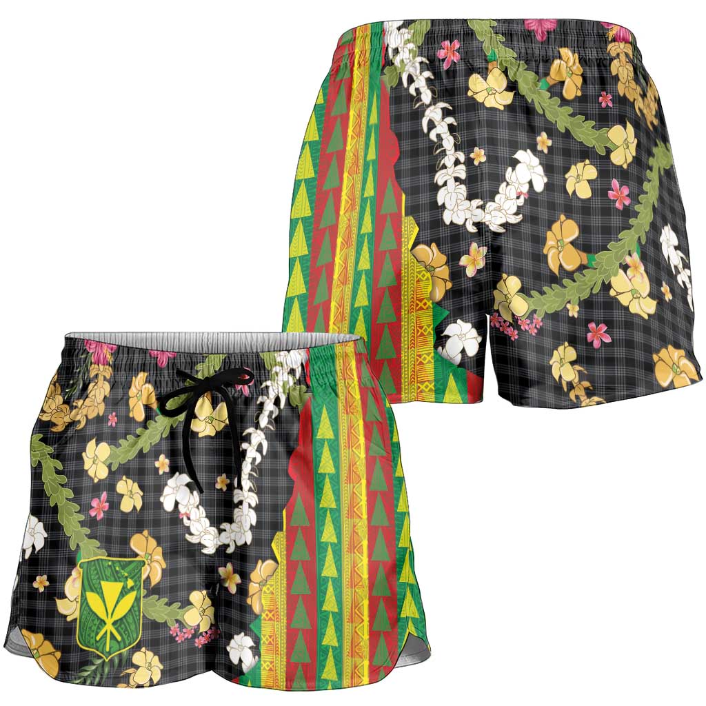 Hawaiian Tropical Plants Lei Shorts for Women Kanaka Maoli Tribal with Palaka Motifs - Polynesian Pride