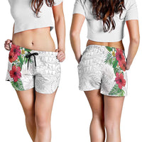 Hawaiian Tropical Plants Shorts for Women Kakau Tattoo and Polynesian Pattern Half Black White LT03 - Polynesian Pride