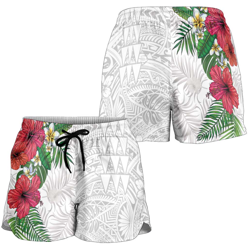 Hawaiian Tropical Plants Shorts for Women Kakau Tattoo and Polynesian Pattern Half Black White LT03 - Polynesian Pride