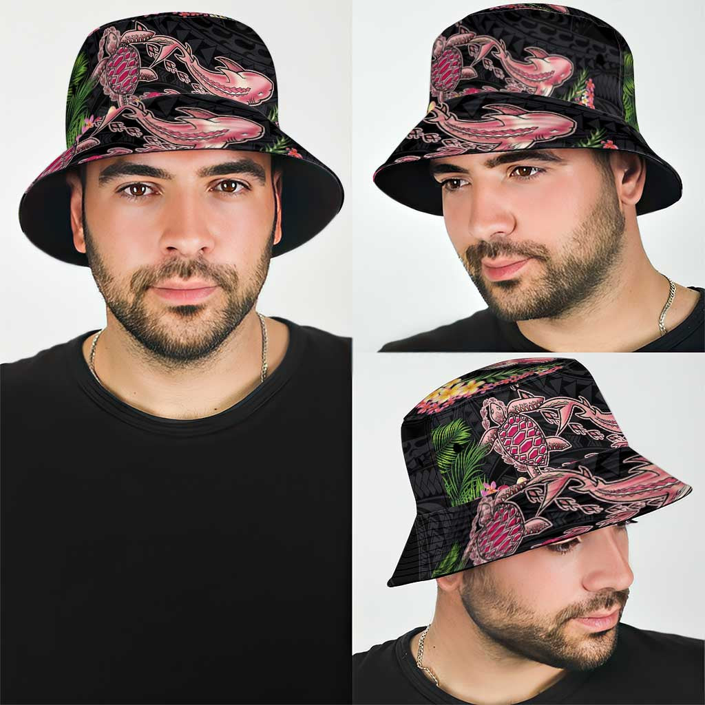 Hawaiian Tropical Plants Turtle and Shark Bucket Hat Polynesian Art Tattoo LT03