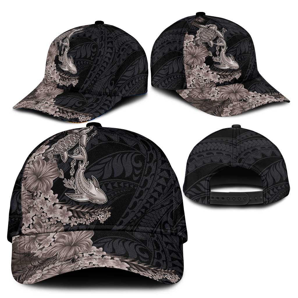 Hawaiian Tropical Plants Turtle and Shark Classic Cap Polynesian Art Tattoo Grayscale Color LT03